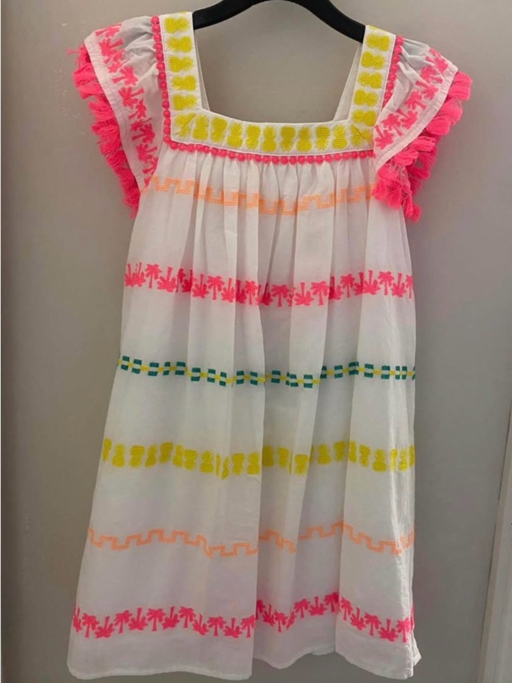 Target White Dress with Multicolor Embroidery and Neon Tassels